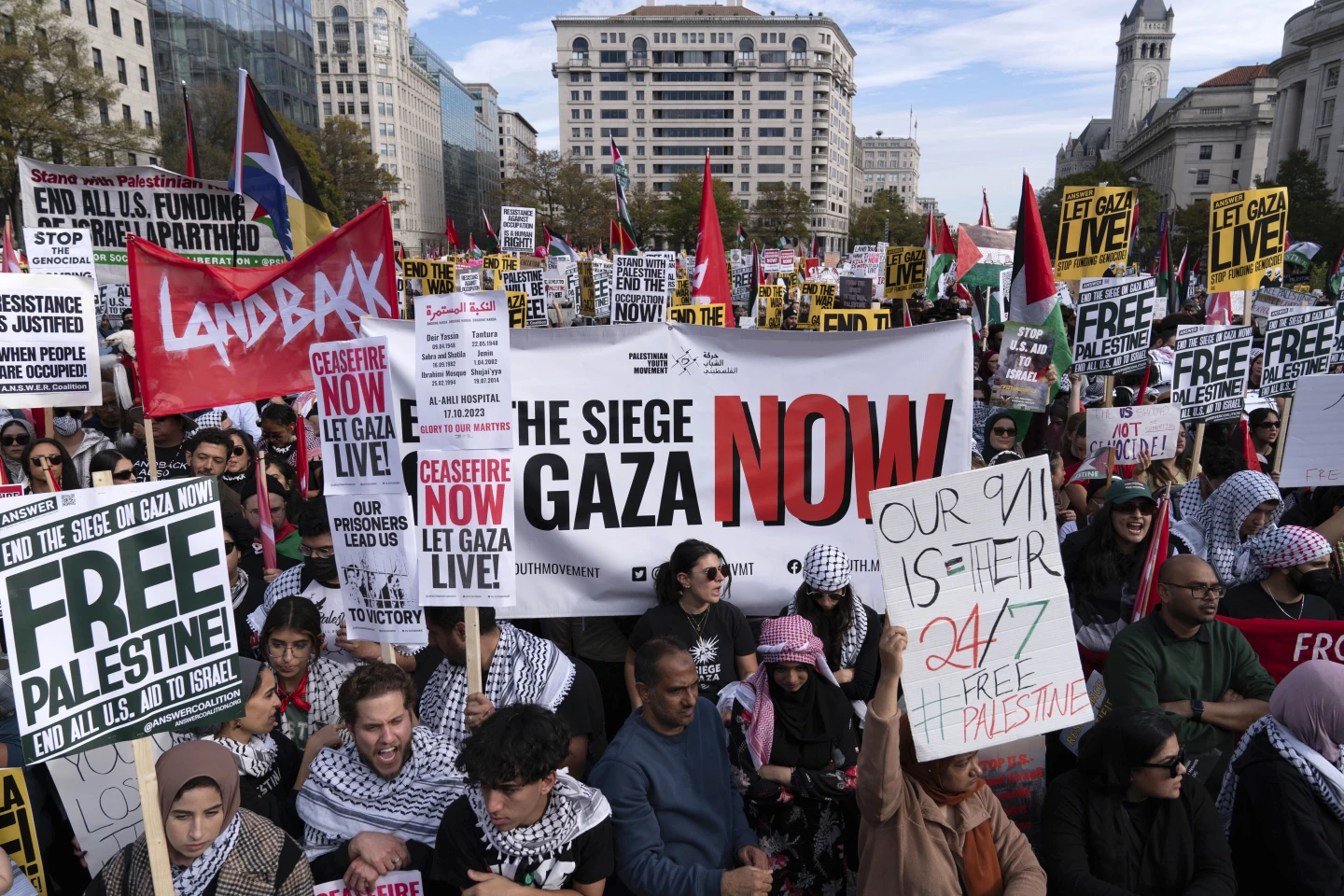 Protest marches from US to Berlin call for immediate halt to Israeli bombing of Gaza