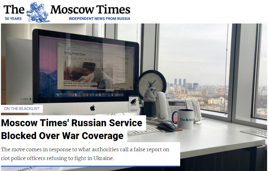 Russia blocks The Moscow Times' Russian language website