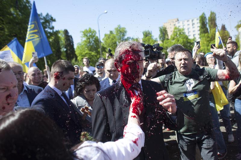 Russian ambassador to Poland hit with red paint